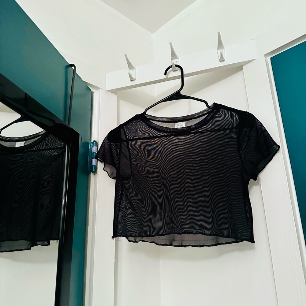 Wild Fable Black Sheer Crop Blouse